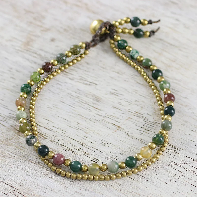 Best silver bangle bracelets with intricate detailing for a timeless and sophisticated style-Dazzling Green Red Harmony Jasper & Brass Beaded Bracelet