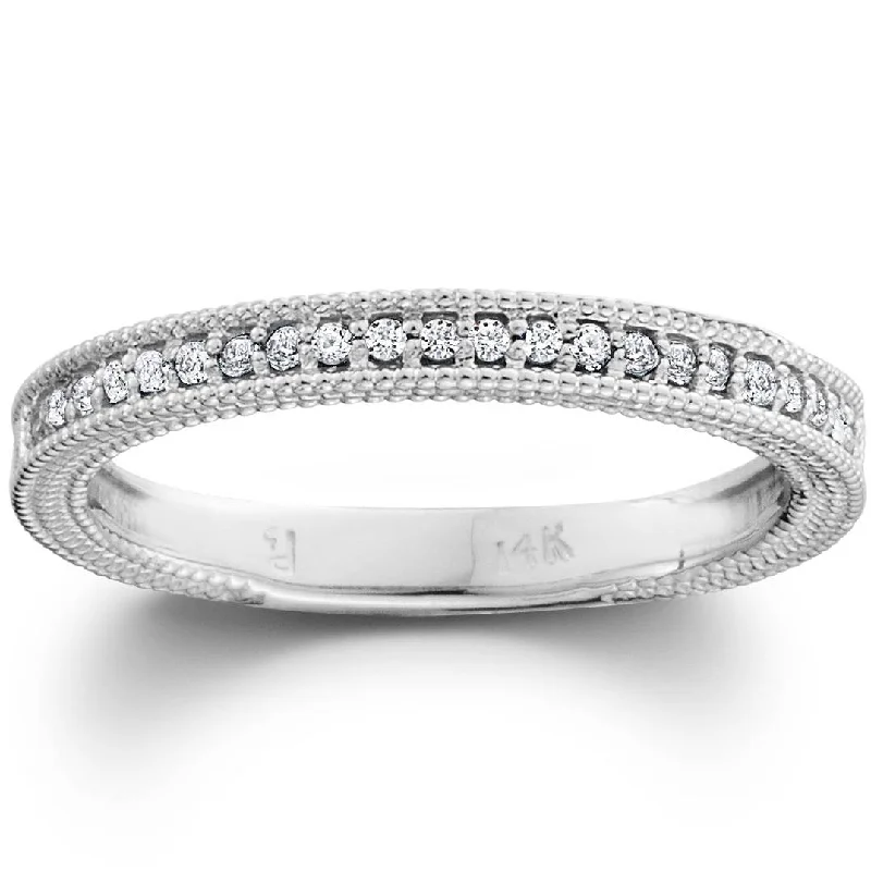 Vintage rings with engraved floral band designs -Diamond Wedding Ring 1/5ctw Womens Stackable Diamond Band 10k White Gold