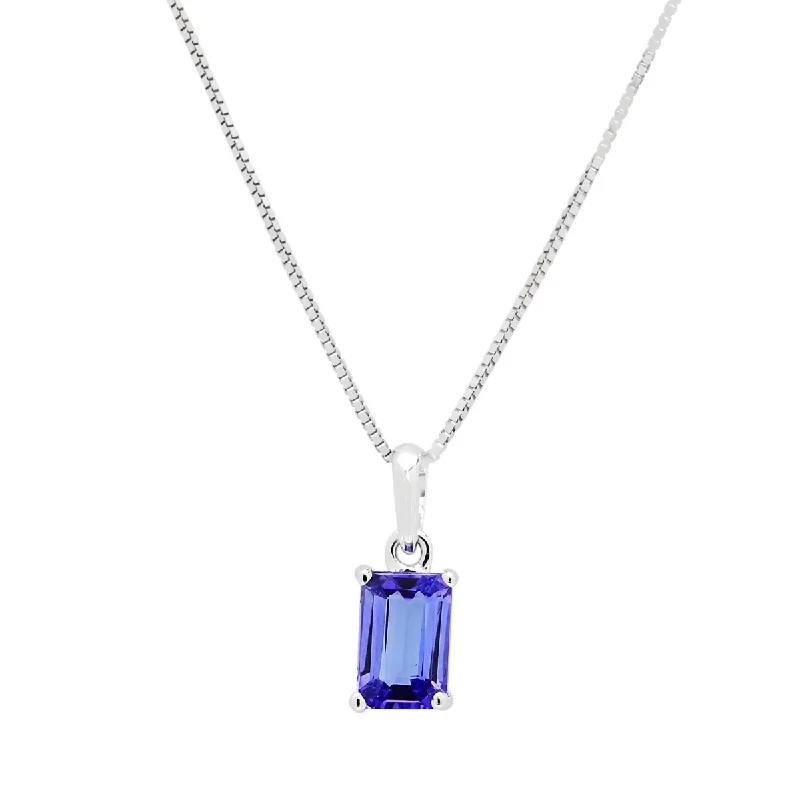 Necklaces and pendants with star-shaped designs for a whimsical, celestial touch-Emerald Cut Tanzanite Necklace in 14kt White Gold