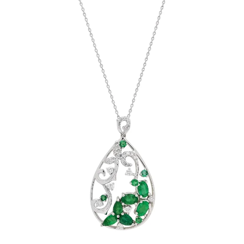 Necklaces and pendants with personalized charms for a custom piece of jewelry-Emerald Necklace in 14kt White Gold with Diamonds (1/3ct tw)