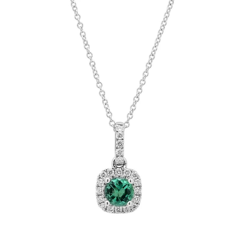 Trendy necklaces and pendants with geometric shapes for a modern aesthetic-Emerald Necklace in 14kt White Gold with Diamonds (1/7ct tw)