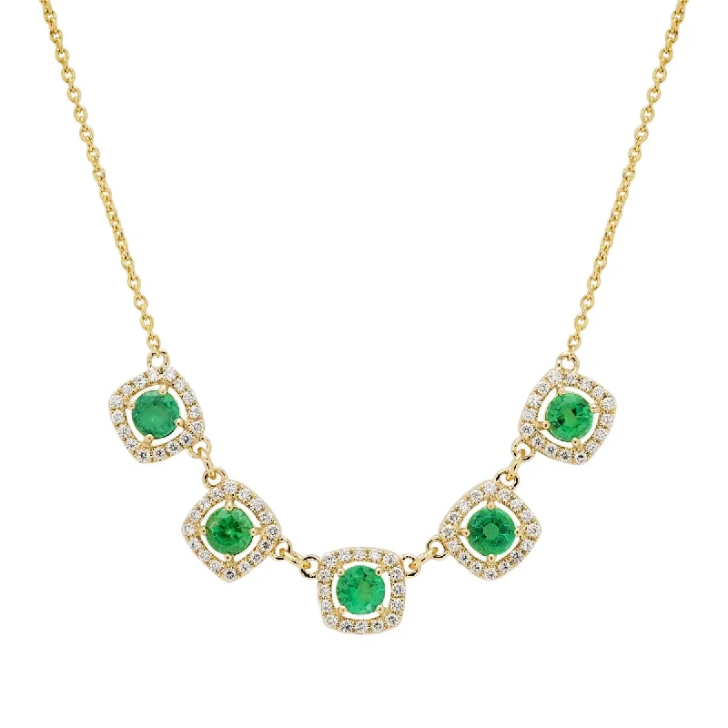 Beautiful necklaces and pendants with gemstone teardrops for an elegant effect-Emerald Necklace in 14kt Yellow Gold with Diamonds (1/3ct tw)