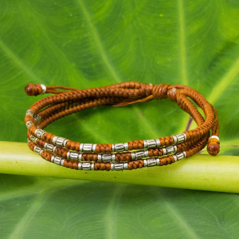 Best bangle bracelets with rustic copper for a unique, earthy style-Forest Thicket in Rust 950 Silver Accent Wristband Braided Bracelet from Thailand