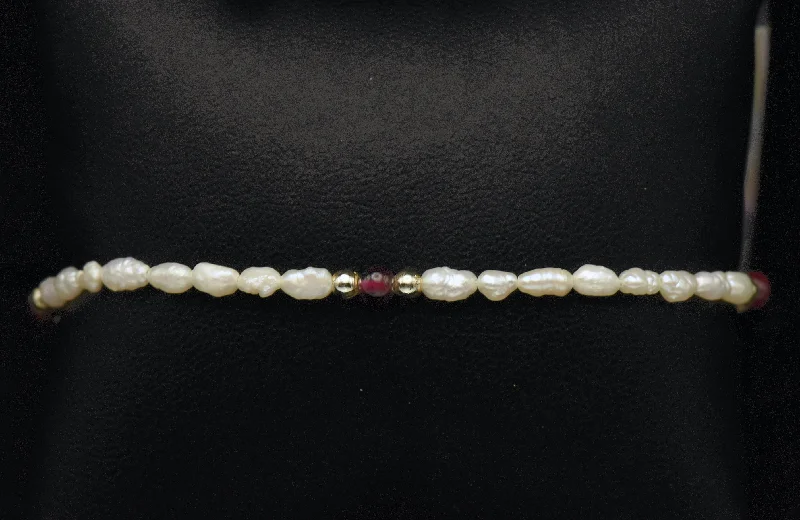 Best bangle bracelets with thin, delicate chains for an understated, sophisticated look-Freshwater Rice Pearl and Garnet Bracelet