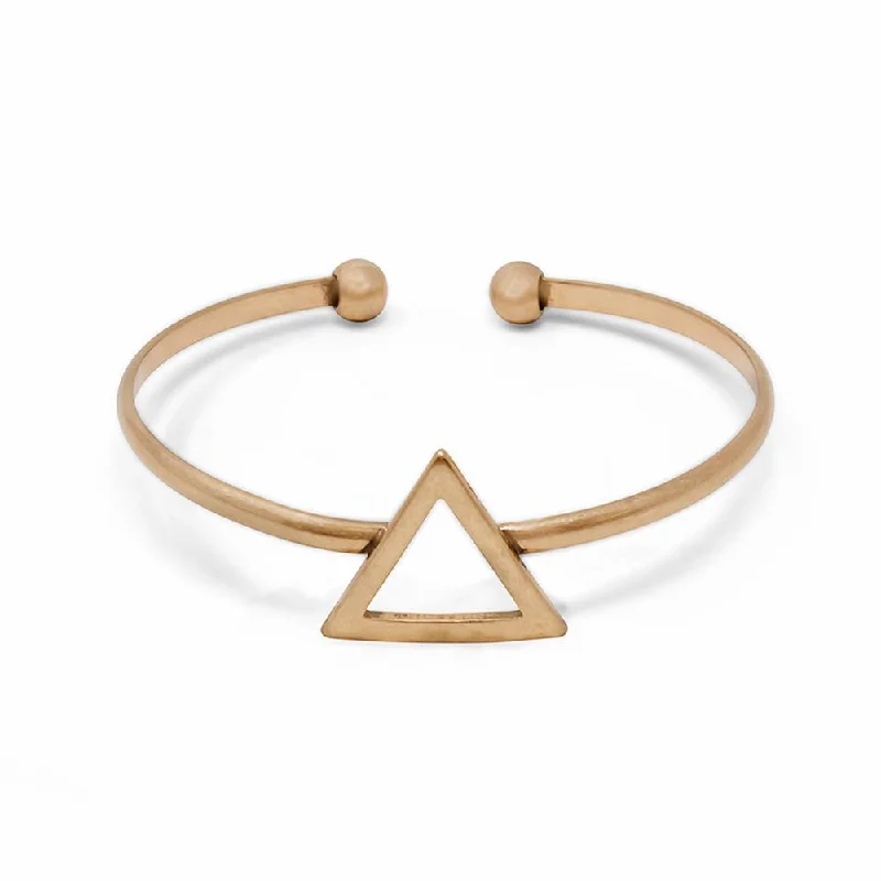 Vintage-inspired bangle bracelets with etched detailing for a timeless, antique look-Geometric Bangle-Triangle Antique Gold Tone