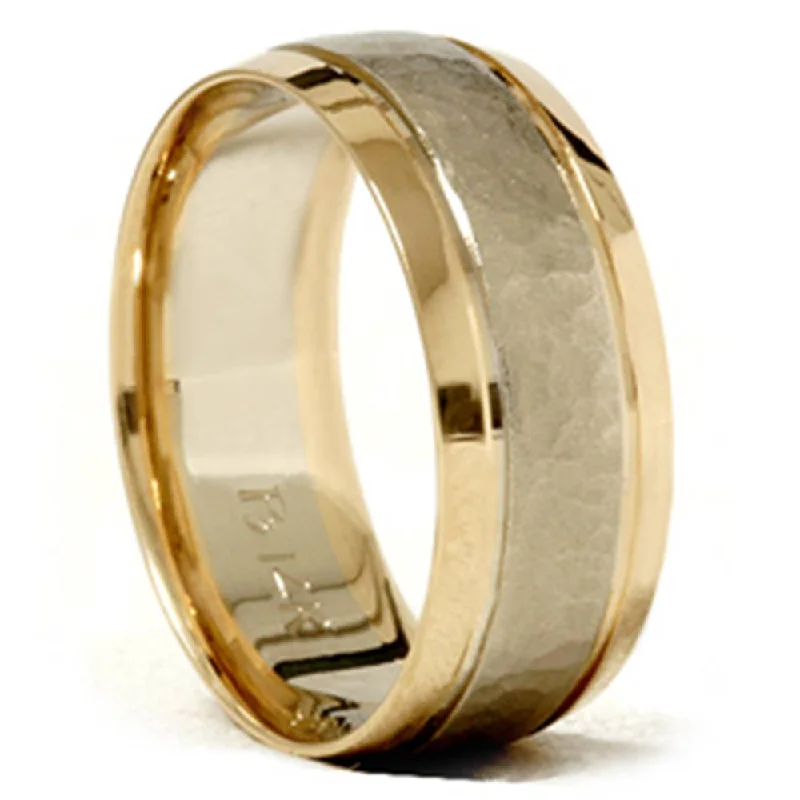 Stackable rings with mixed metal finishes -Gold 8mm Hammered Two Tone Comfort Fit Wedding Band New