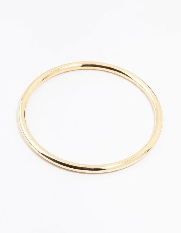 Silver bangle bracelets with hammered textures for a rustic and modern finish-Gold Plated Round Core Bangle