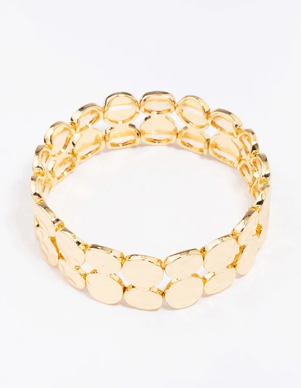 Simple bangle bracelets with smooth matte finishes for a subtle and modern style-Gold Plated Stretch Hammered Bangle