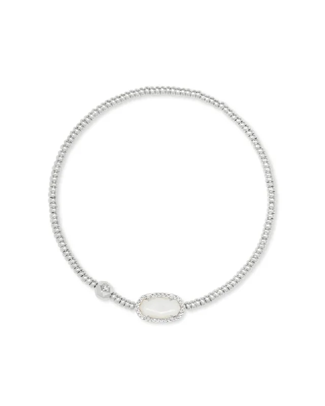 Best bangle bracelets with Swarovski crystals for a touch of sparkle and elegance-Kendra Scott Grayson Silver Stretch Bracelet in Ivory Mother of Pearl