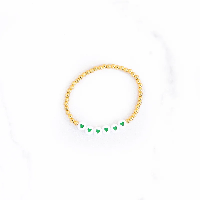 Best bangle bracelets with gold-filled material for an affordable luxury option-Green Heart Gold Beaded Bracelet