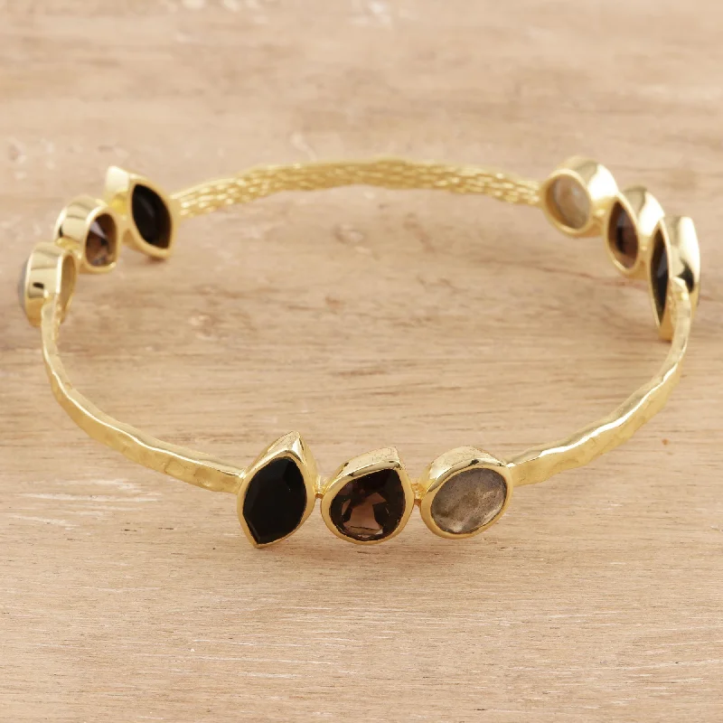 Bangle bracelets with open-ended designs for a modern and adjustable fit-Harmonious Sparkle Gold Plated Multi-Gemstone Bangle Bracelet from India