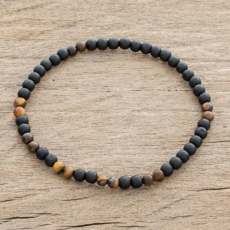 Best bangle bracelets with hand-crafted details for a unique and artisanal touch-Impassioned Men's Onyx and Tiger's Eye Beaded Stretch Bracelet