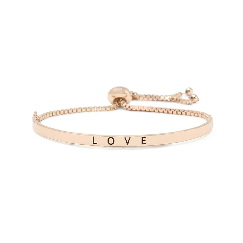 Art deco bangle bracelets with bold lines and shapes for a vintage-inspired flair-Inspirational Adjustable Bangle-Love Rose Gold Tone