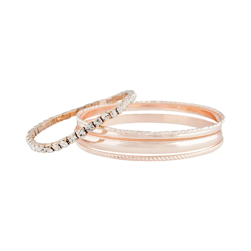 Wide bangle bracelets with modern geometric patterns for a bold fashion statement-Rose Gold Shiny Duo Bangle 5-Pack