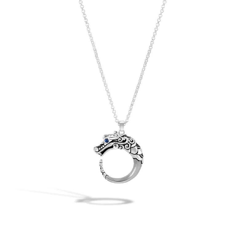 Best necklaces and pendants with floral designs for a feminine and elegant feel-John Hardy Legends Naga Sterling Silver Black Sapphire Pendant