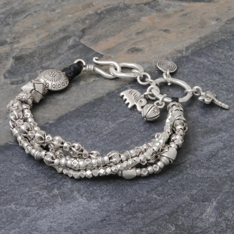 Stackable bangle bracelets with customizable charms for a personalized collection-Karen Celebration Karen Hill Tribe 950 Silver Beaded Bracelet