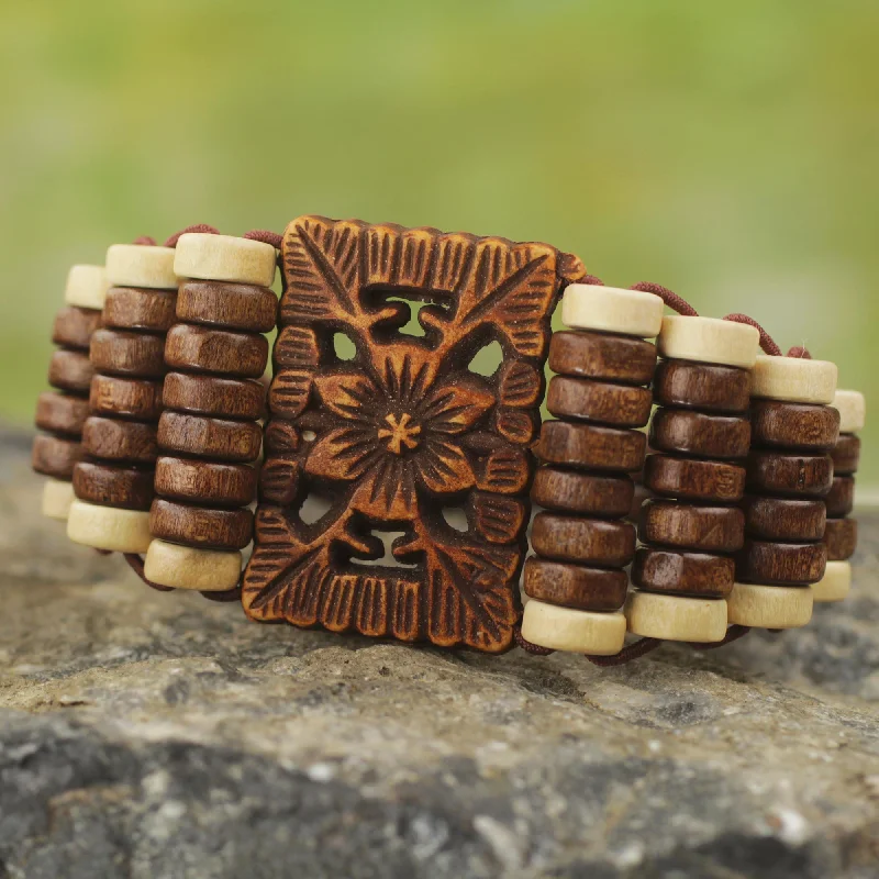 Best bangle bracelets with engraved messages for personalized gifts and keepsakes-Kumasi Blossom Wood Beaded Bracelet