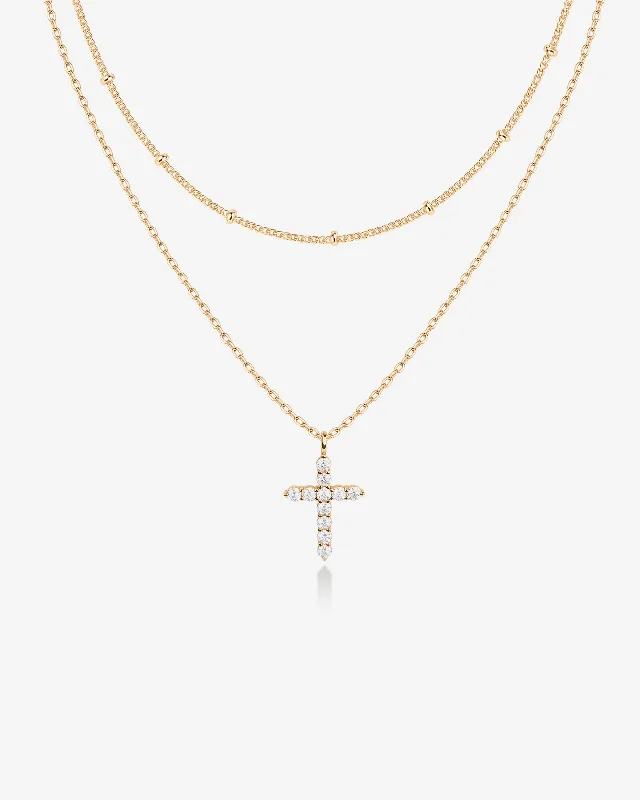 Stylish necklaces and pendants with diamonds for a glamorous and elegant look-Layered Cross Pendant Necklace