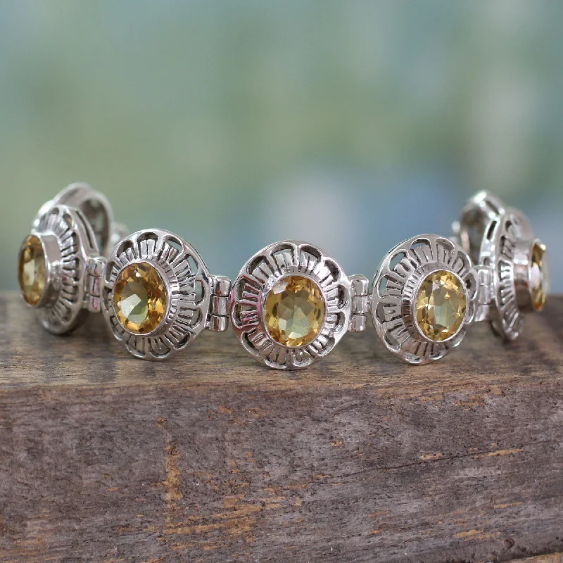 Lightweight bangle bracelets with subtle shimmer for an understated yet elegant look-Lemon Blossom Handmade Citrine and Silver Bracelet Indian Jewelry