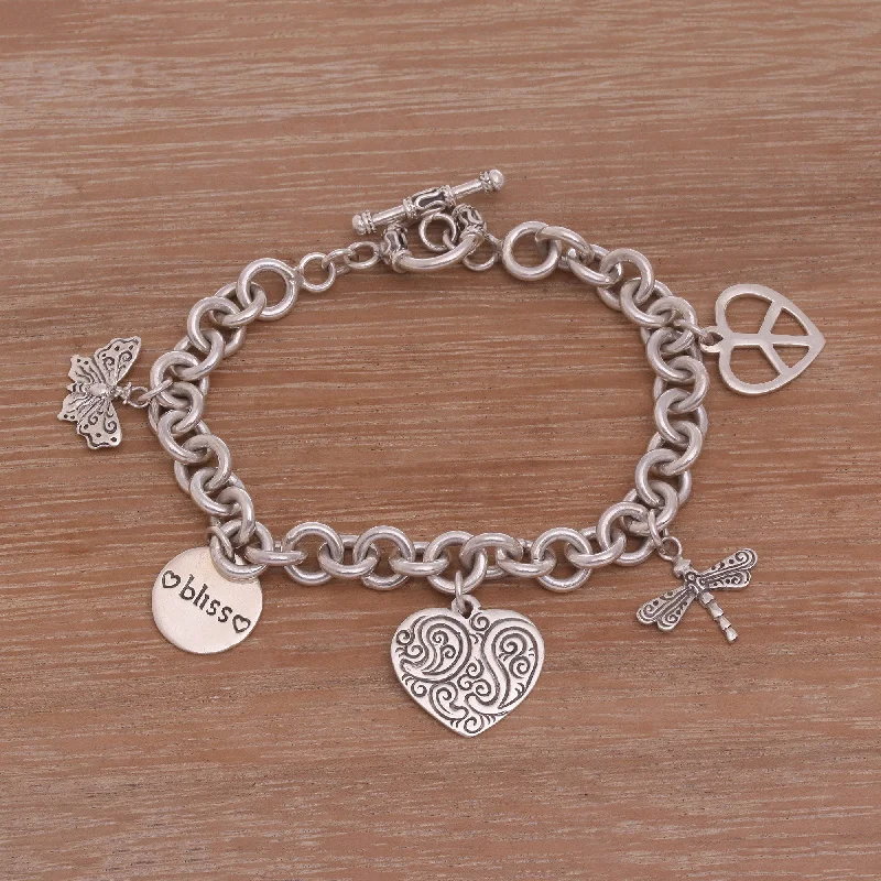 Best bangle bracelets with stacked designs for a trendy and fashionable look-Love and Bliss Sterling Silver Charm Bracelet