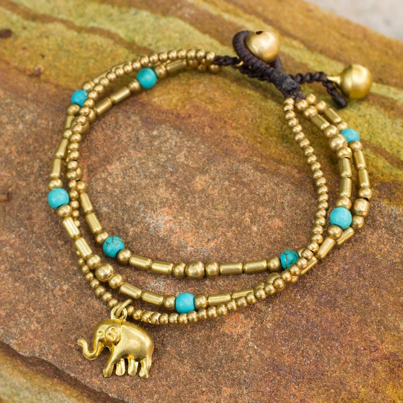 Bold bangle bracelets with textured finishes for a dynamic and modern style-Lucky Elephant Charm Multi-Strand Brass Bracelet