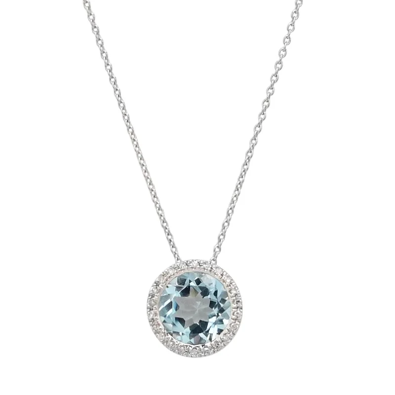 Stunning necklaces and pendants with amethyst gemstones for a calming effect-Madison L Blue Topaz Halo Necklace in 14kt White Gold with Diamonds (1/20ct tw)