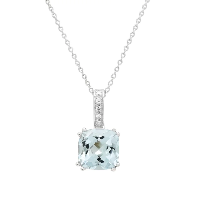 Necklaces and pendants with leaf-shaped designs for an earthy, organic feel-Madison L Cushion Aquamarine Necklace in 14kt White Gold with Diamonds (.02ct tw)