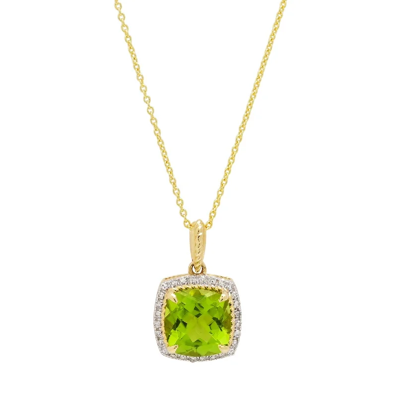 Best necklaces and pendants with vintage coin pendants for a unique accessory-Madison L Cushion Cut Peridot Necklace in 14kt Yellow and White Gold with Diamonds (1/10ct tw)