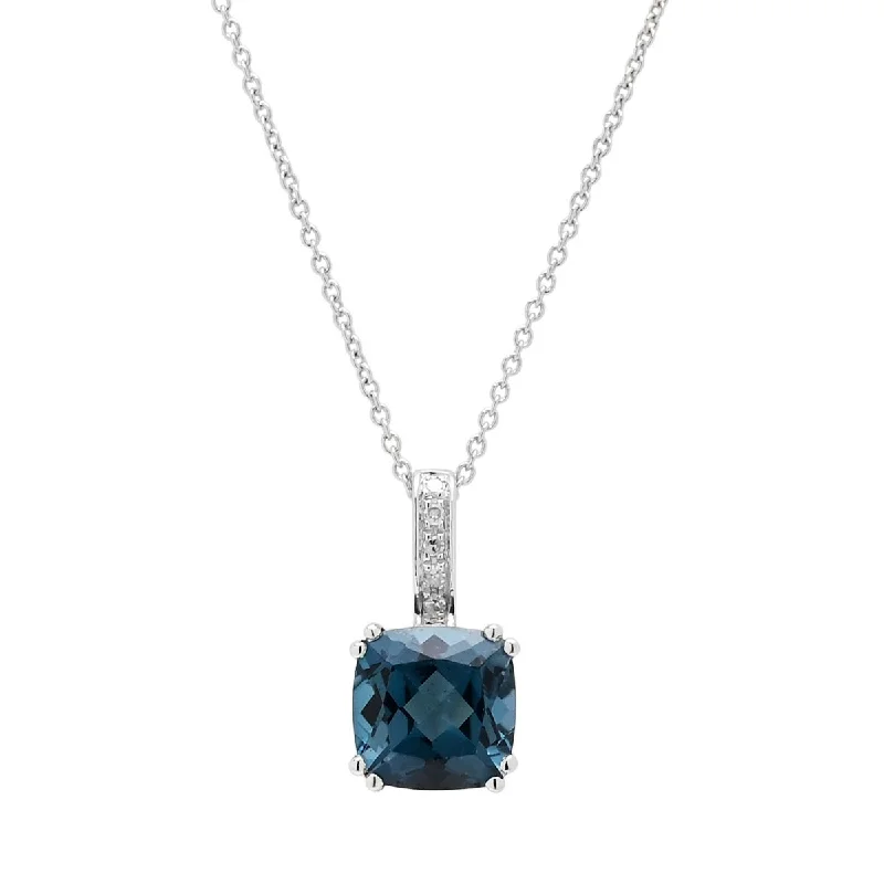 Necklaces and pendants with love knot designs for a romantic, meaningful symbol-Madison L Cushion London Blue Topaz Necklace in 14kt White Gold with Diamonds (.02ct tw)