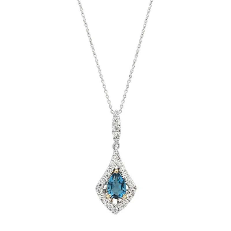 Trendy necklaces and pendants with statement pieces for a bold fashion statement-Madison L Pear Shape London Blue Topaz Necklace in 14kt White Gold with Diamonds (1/3ct tw)