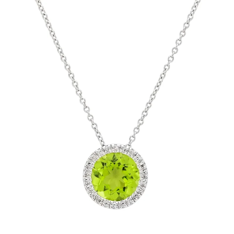 Best necklaces and pendants with oval pendants for a classic, elegant shape-Madison L Peridot Halo Necklace in 14kt White Gold with Diamonds (1/20ct tw)