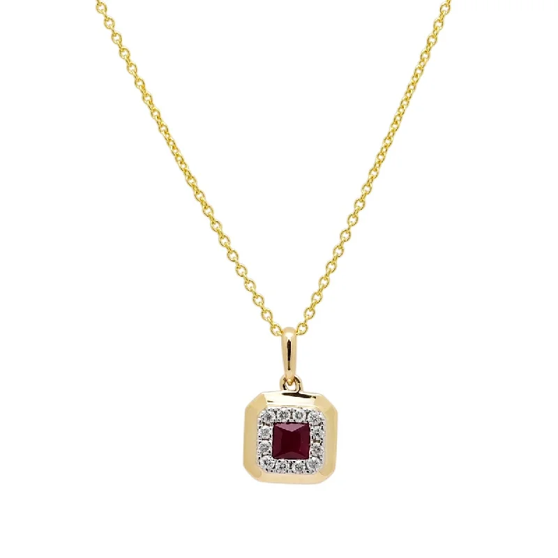 Necklaces and pendants with star-shaped designs for a whimsical, celestial touch-Madison L Princess Cut Ruby Necklace in 14kt Yellow Gold with Diamonds (1/20ct tw)