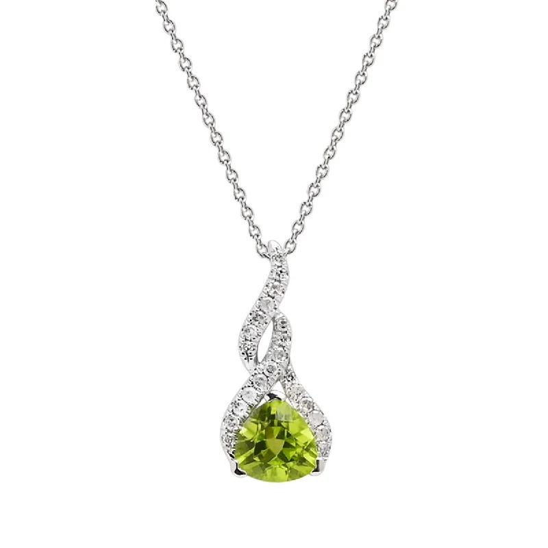 Best necklaces and pendants with intricate filigree for vintage-inspired elegance-Madison L Trillion Cut Peridot Necklace in 14kt White Gold with Diamonds (1/10ct tw)