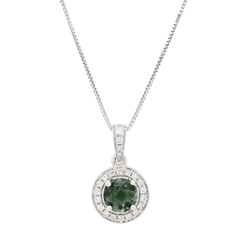 Best necklaces and pendants with personalized coordinates for a special keepsake-Maine Green Tourmaline Halo Necklace in 14kt White Gold with Diamonds (1/10ct tw)