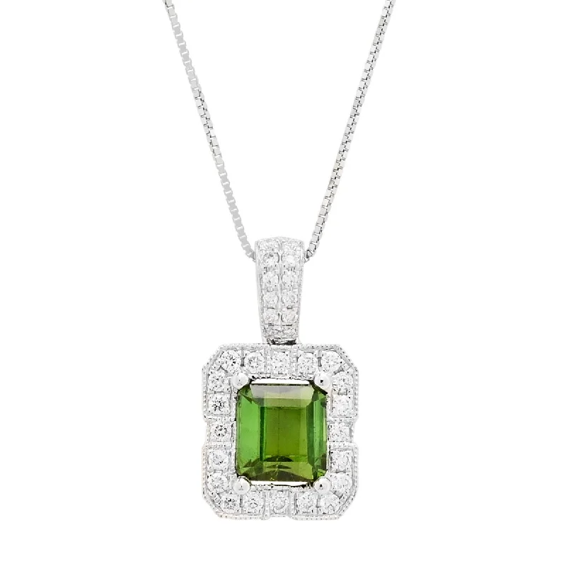 Best necklaces and pendants for everyday wear with minimalist designs-Maine Green Tourmaline Necklace in 14kt White Gold with Diamonds (1/4ct tw)