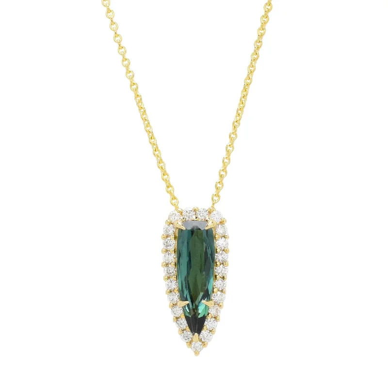 Beautiful necklaces and pendants with gemstone teardrops for an elegant effect-Maine Green Tourmaline Necklace in 14kt Yellow Gold with Diamonds (1/5ct tw)