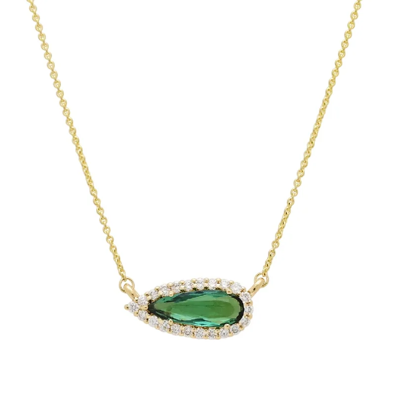 Elegant necklaces and pendants with onyx stones for a sleek, polished look-Maine Green Tourmaline Necklace in 14kt Yellow Gold with Diamonds (1/5ct tw)