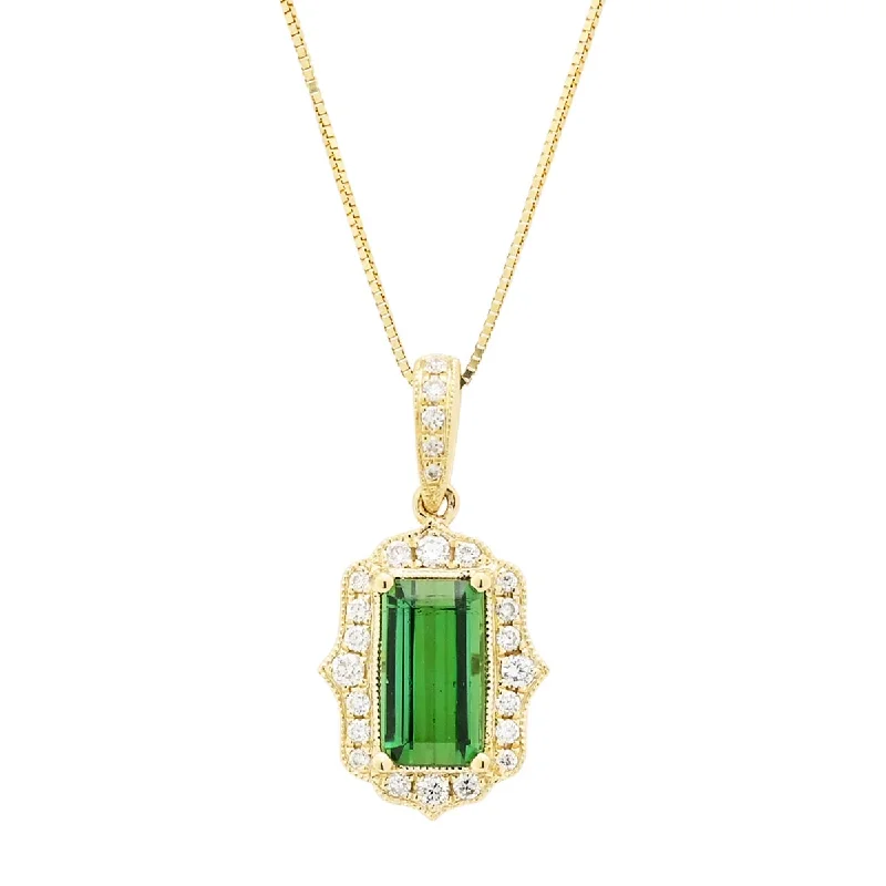 Best necklaces and pendants for weddings with matching designs for bride and groom-Maine Green Tourmaline Necklace in 14kt Yellow Gold with Diamonds (1/5ct tw)