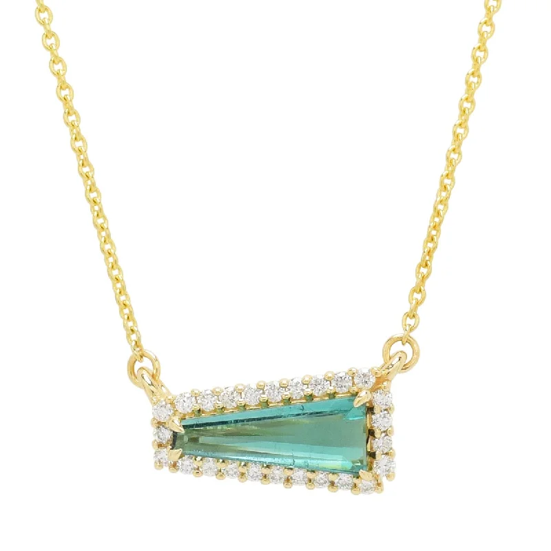 Stunning necklaces and pendants with jade gemstones for a calming green hue-Maine Green Tourmaline Necklace in 14kt Yellow Gold with Diamonds (1/5ct tw)