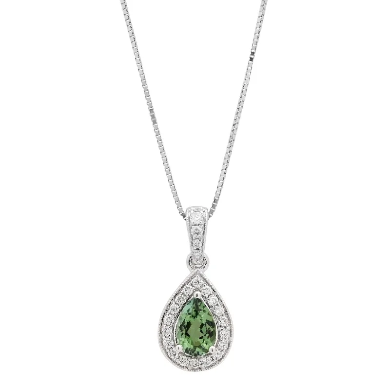 Necklaces and pendants with star-shaped designs for a whimsical, celestial touch-Maine Green Tourmaline Pear Shape Necklace in 14kt White Gold with Diamonds (1/10ct tw)