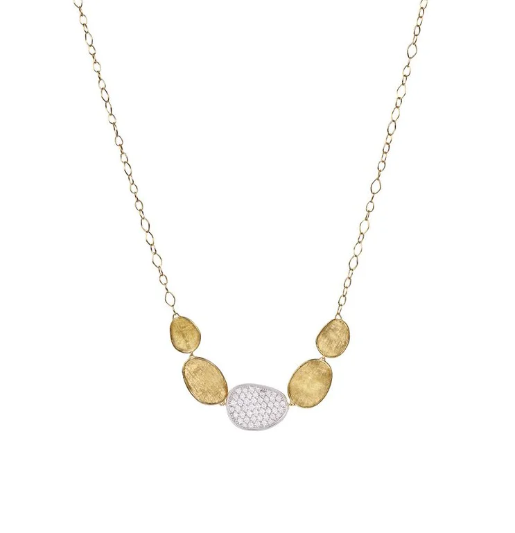 Necklaces and pendants with pearls for a classic and sophisticated touch-Marco Bicego Lunaria 18K Gold Hand-Engraved Five Element Necklace with Diamonds