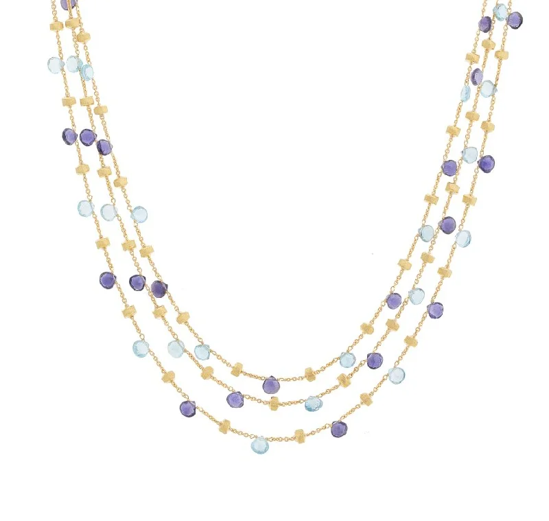 Elegant necklaces and pendants with onyx stones for a sleek, polished look-Marco Bicego Paradise 18K Yellow Gold Three Strand Iolite and Topaz Necklace