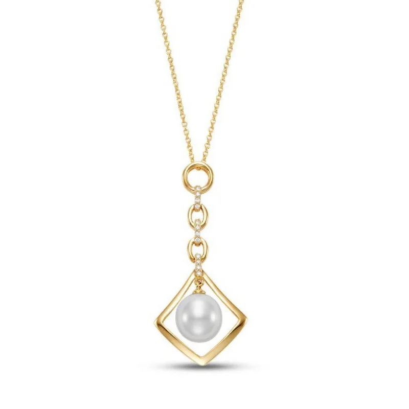 Best necklaces and pendants with rose gold for a warm and romantic appeal-Mastoloni Cultured Freshwater Pearl Necklace in 18kt Yellow Gold with Diamonds (9-9.5mm pearl and 1/20ct tw)