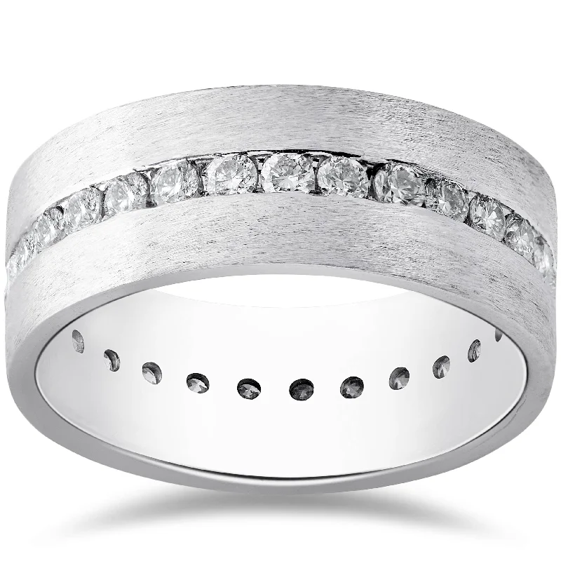 Rings with matte gold for subtle luxury -Mens 1 1/2ct Diamond Satin Eternity Comfort Wedding Band