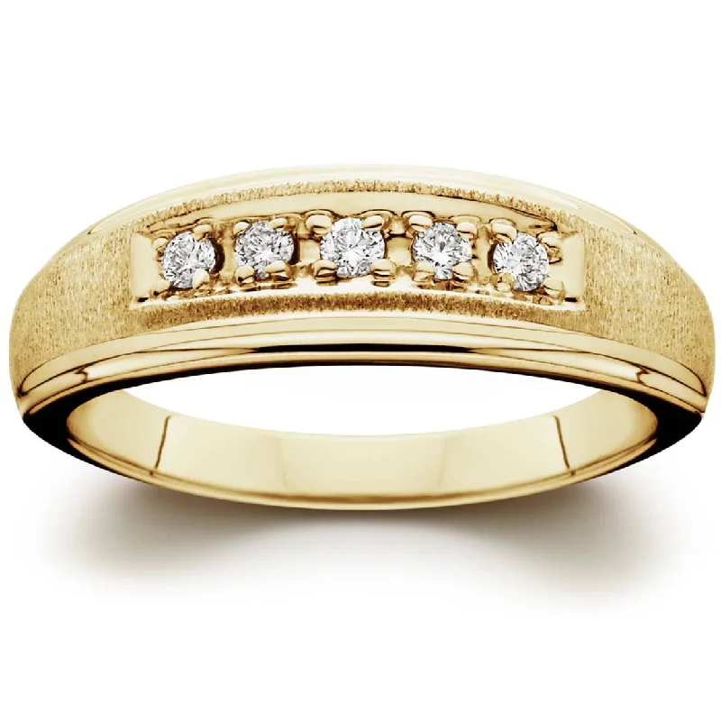 Rings with twisted rose gold band designs -Mens 1/6ct 14K Yellow Gold Diamond Wedding Ring Band