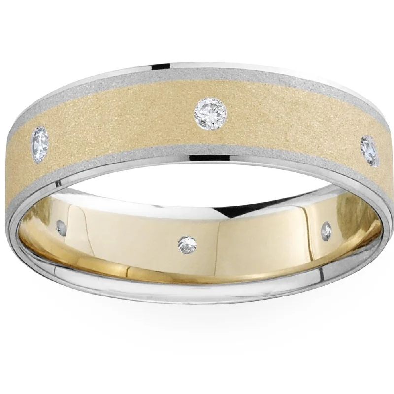 Rings with shield-shaped stones for boldness -Mens 14k White and Yellow Gold Two Tone Wedding Ring