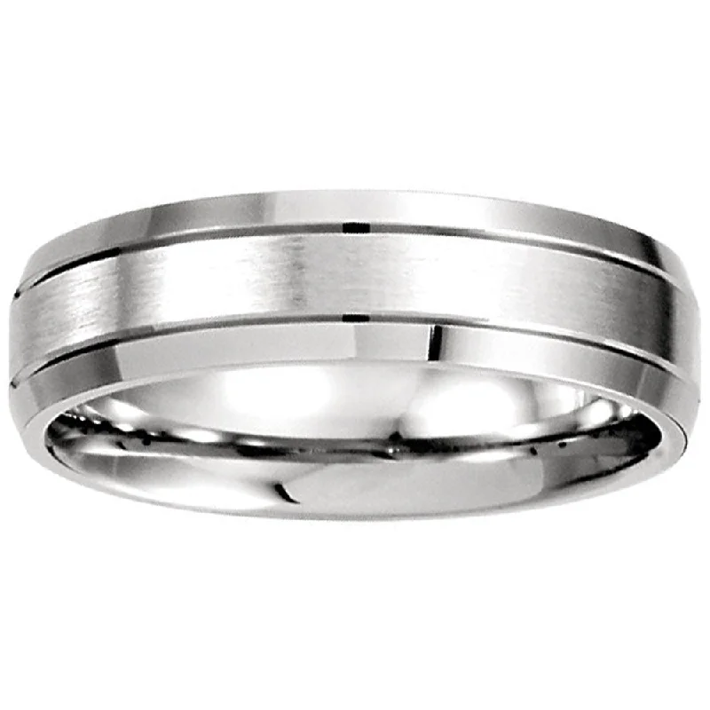 Rings with hammered silver for rustic appeal -Mens 14k White Gold Brushed Wedding Band 6MM Wide