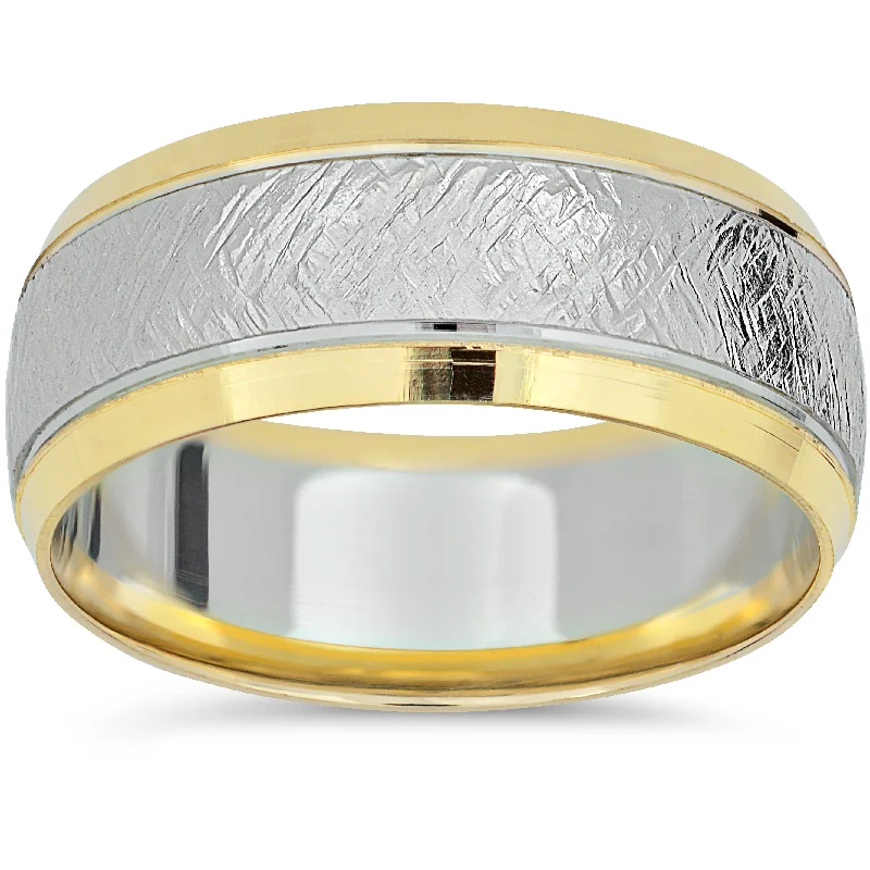 Rings with polished jade for smooth calm -Mens 14k White & Yellow Gold 8mm Two Tone Wedding Band