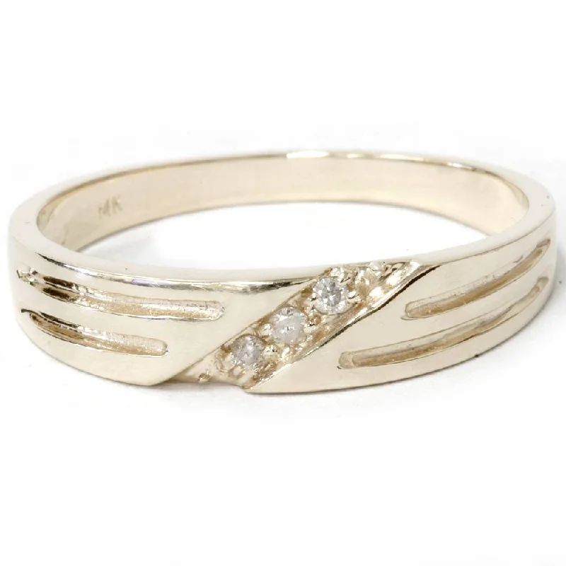 Dainty rings with subtle engraved star motifs -Mens 14k Yellow Gold Diamond Wedding Anniversary Ring