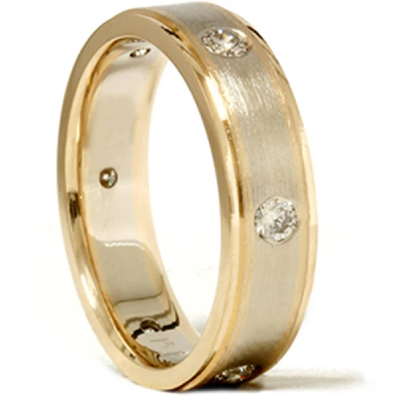 Titanium rings with rugged brushed metal look -Mens 3/4ct 14K Gold Diamond Comfort Fit Wedding Ring